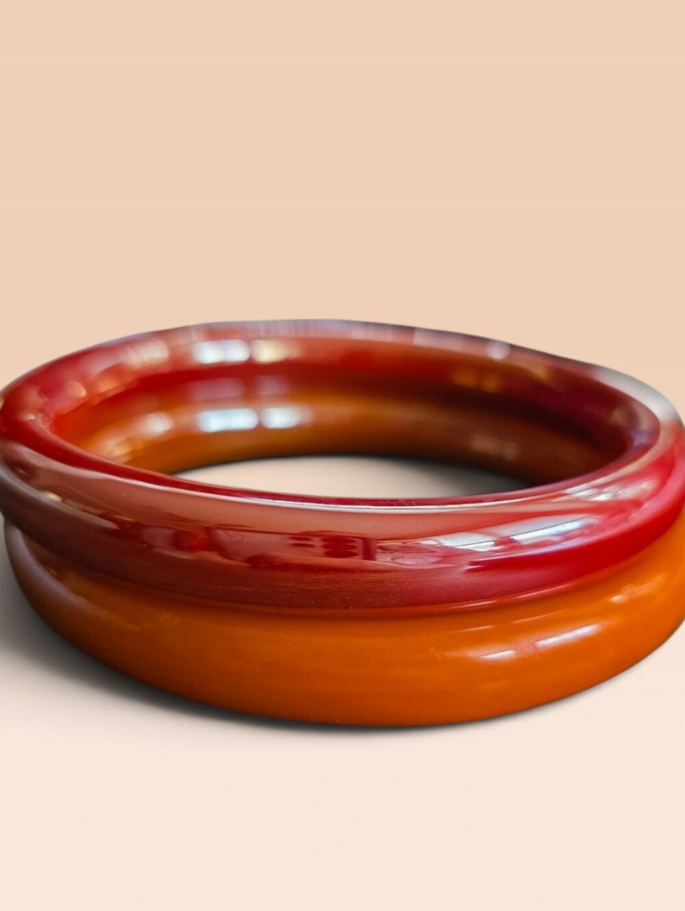 Glass Bangle Bracelets In Red Orange, MCM Vintage Stack Set
